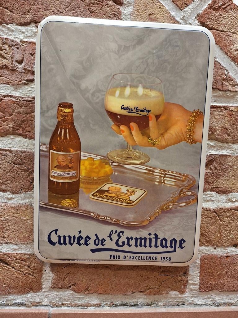 Belle publicité 1963 Cuvée de l'Ermitage Union Jumet, Collections, Enlèvement ou Envoi, Utilisé, Panneau publicitaire