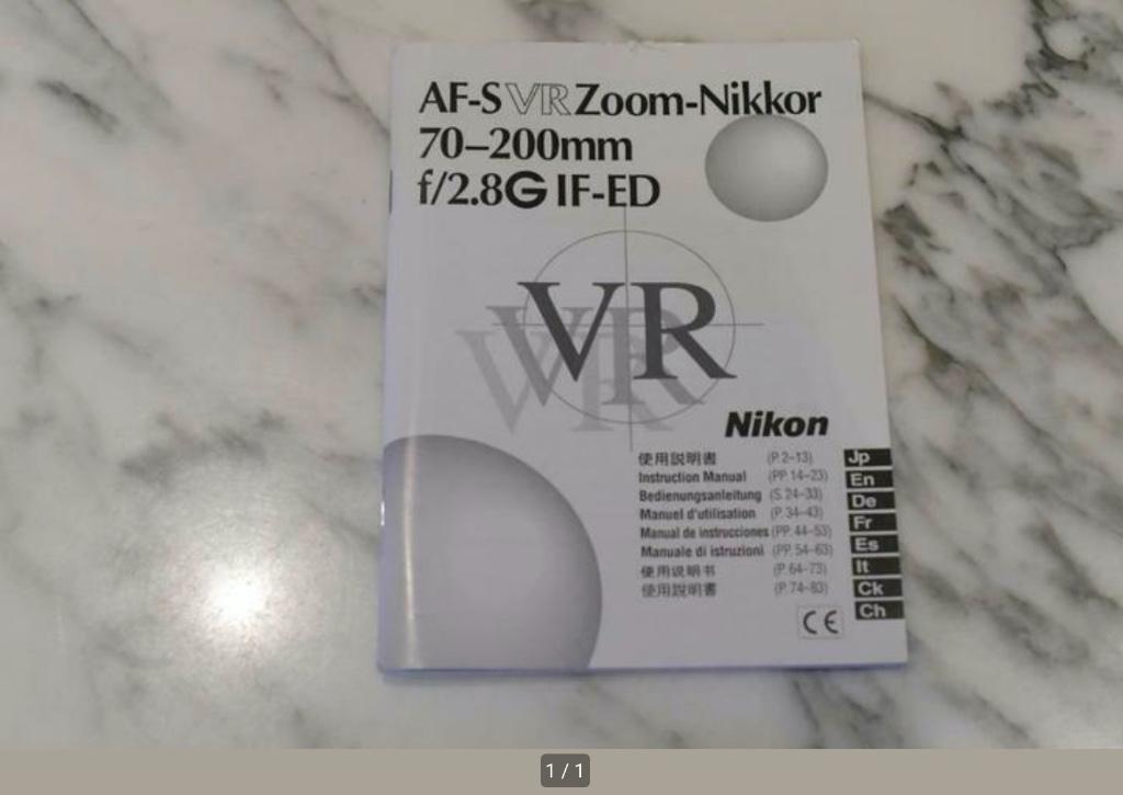 Manuel du zoom Nikon AF-S Zoom-Nikkor 70-200 mm/2,8 G, Enlèvement ou Envoi, Comme neuf, Autres types