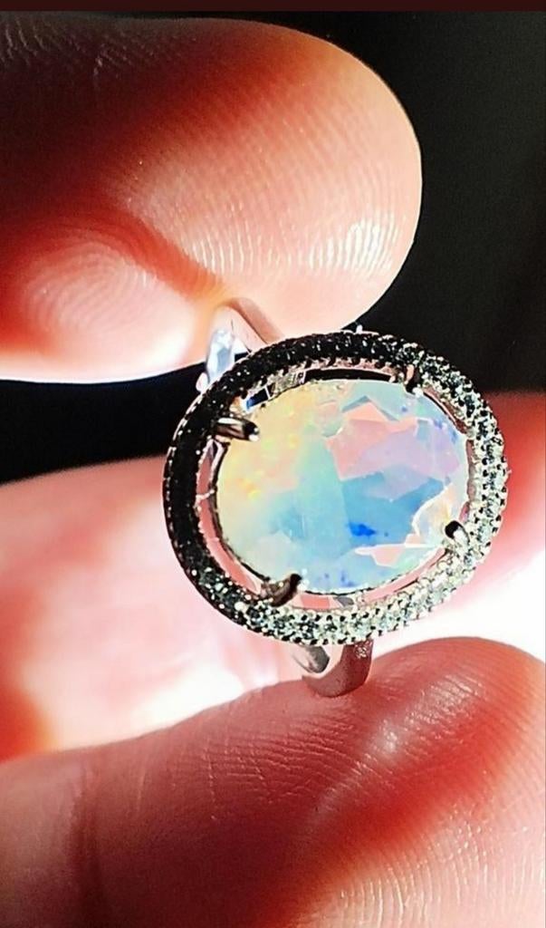 Bague réglable en argent massif avec superbe opale cristal, Neuf, Enlèvement ou Envoi, Argent, Argent
