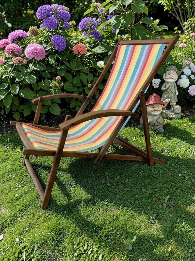 vintage houten tuinstoel / strandstoel / campingstoel, Tuin en Terras, Ophalen, Gebruikt