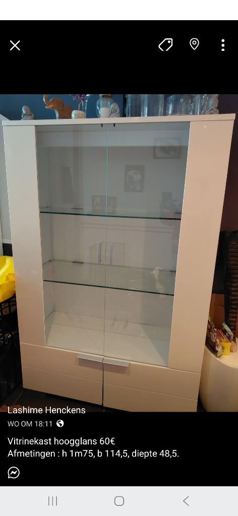 Vitrinekast hoogglans, Huis en Inrichting, Kasten | Vitrinekasten, Ophalen, Gebruikt, 100 tot 150 cm, 25 tot 50 cm