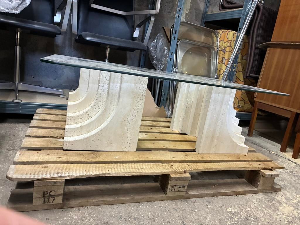 Table basse design et vintage en travertin, Maison & Meubles, Enlèvement ou Envoi, Comme neuf