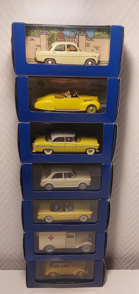 7 voitures TINTIN Atlas jaunes 1/43, Enlèvement ou Envoi, Tintin, Comme neuf, Statue ou Figurine