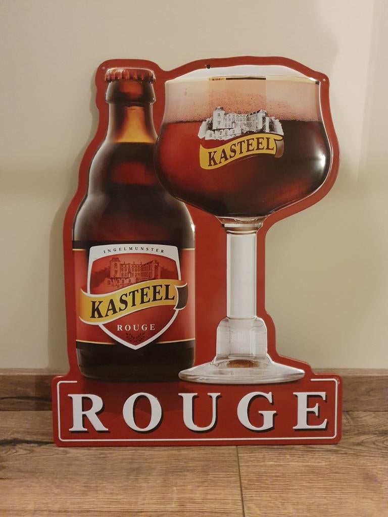Metaal Reclamebord - Kasteel Rouge -, Verzamelen, Biermerken, Ophalen of Verzenden, Gebruikt, Reclamebord, Plaat of Schild, Overige merken