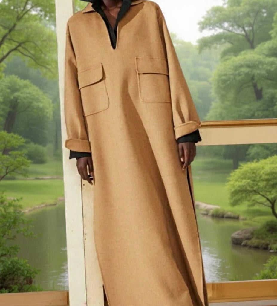 Lange jurk, camelkleurige abaya met zakken nieuw  , Kleding | Dames, ANDERE, Beige, Maat 42/44 (L), Nieuw