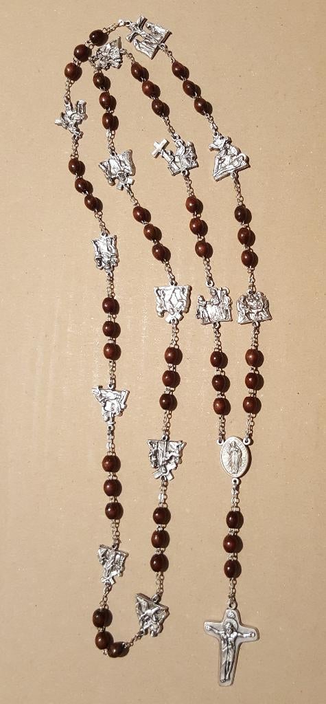 Houten Kruisweg Paternoster rozenkrans 14 Staties - jaren 60, Antiek en Kunst, Antiek | Religieuze voorwerpen, Ophalen of Verzenden