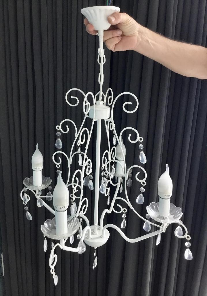 Lustre rural moderne en métal blanc à 4 bras, Enlèvement, Utilisé, Métal, Landelijk modern