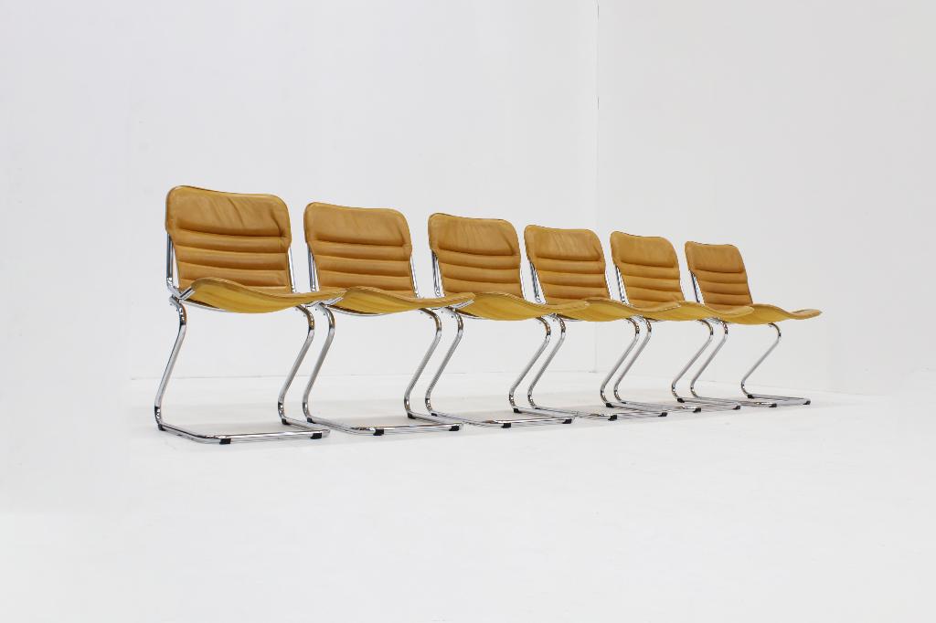 Ensemble de 6 chaises de salle à manger en chrome et cuir., Enlèvement ou Envoi