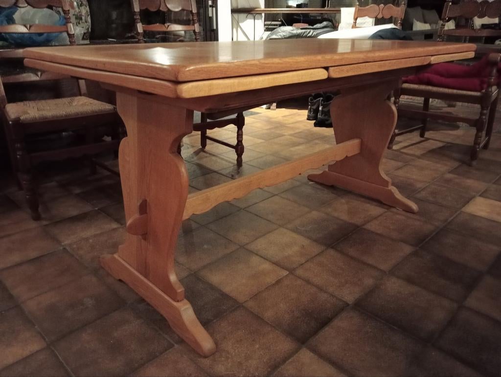 Vintage mooie massief licht eikenhouten verlengbare eettafel, Antiek en Kunst, Antiek | Meubels | Tafels, Ophalen