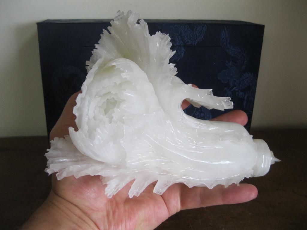 Chou chinois ou Pak choi en jade blanc, Antiquités & Art, Enlèvement ou Envoi