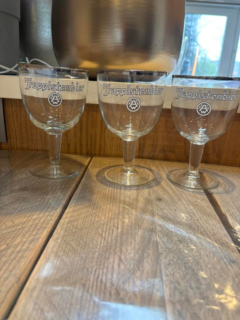 3 vintage westmalle trappistenbierglazen, Ophalen, Gebruikt, Bierglas
