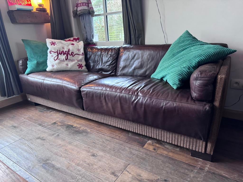 Lloyd Loom zetel, Ophalen, Gebruikt, Leer, Driepersoons