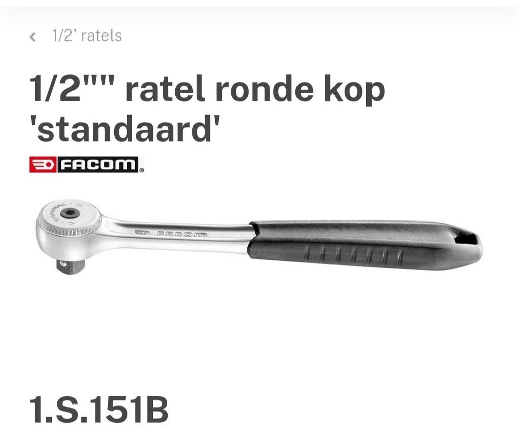 Nieuw Facom 1/2"" ratel ronde kop 'standaard'
1.S.151B, Ophalen