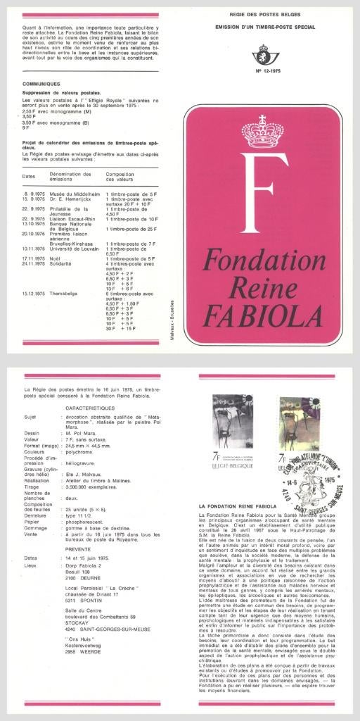 1975 Fondation Reine Fabiola, Timbres & Monnaies, Envoi