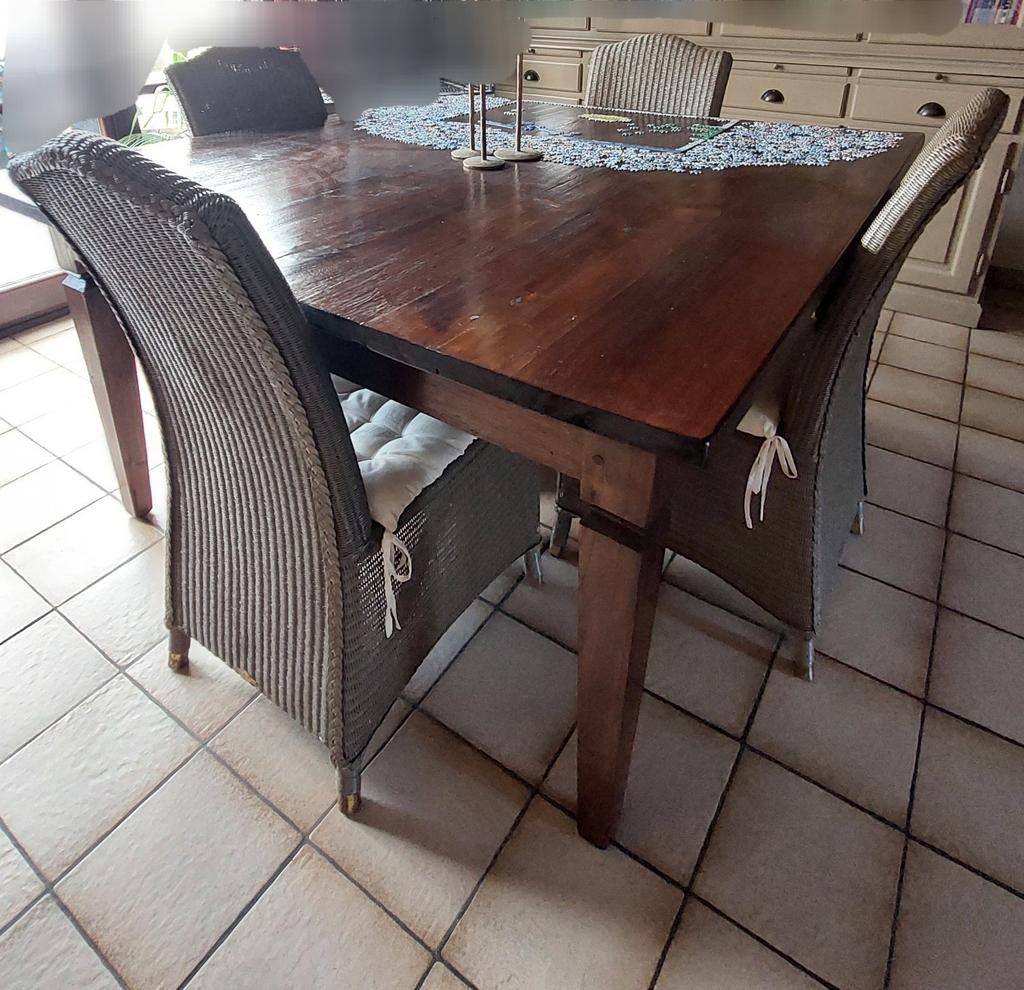 Table à manger marron en bois massif avec chaises, Enlèvement, Comme neuf