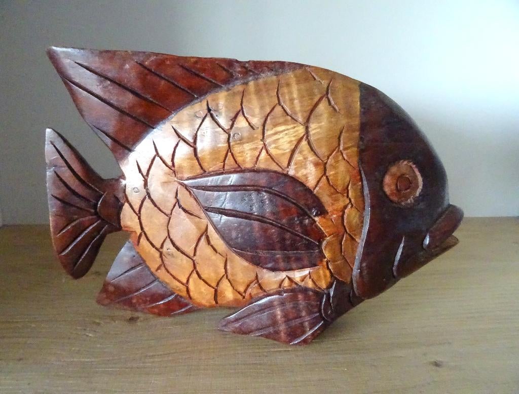 Mooi handgesneden beeld, vis. Exotisch hout, Senegal, Ophalen of Verzenden