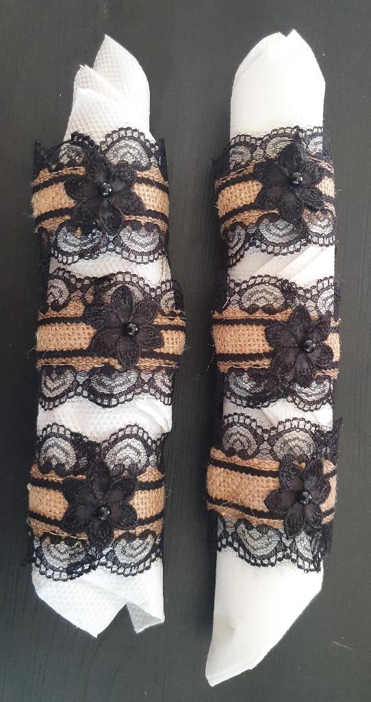 6 servetringen (handgemaakt) met jute en kant, Ophalen of Verzenden, Nieuw