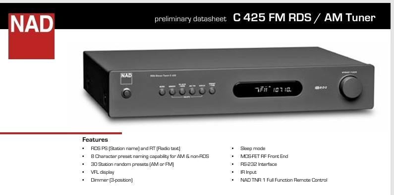 Tuner stéréo NAD c425, TV, Hi-fi & Vidéo, Enlèvement, Comme neuf