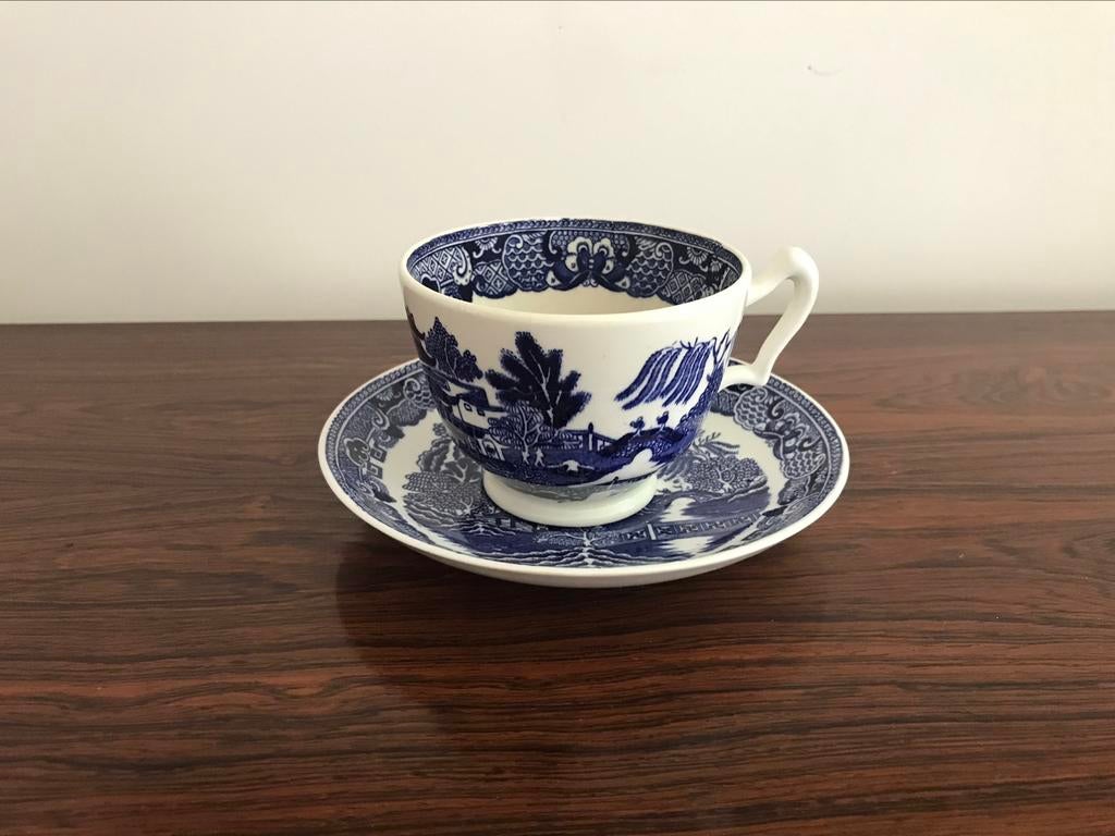 Staffordshire crown Fine bone China Crown England wit blauw, Antiek en Kunst, Antiek | Servies los, Ophalen of Verzenden