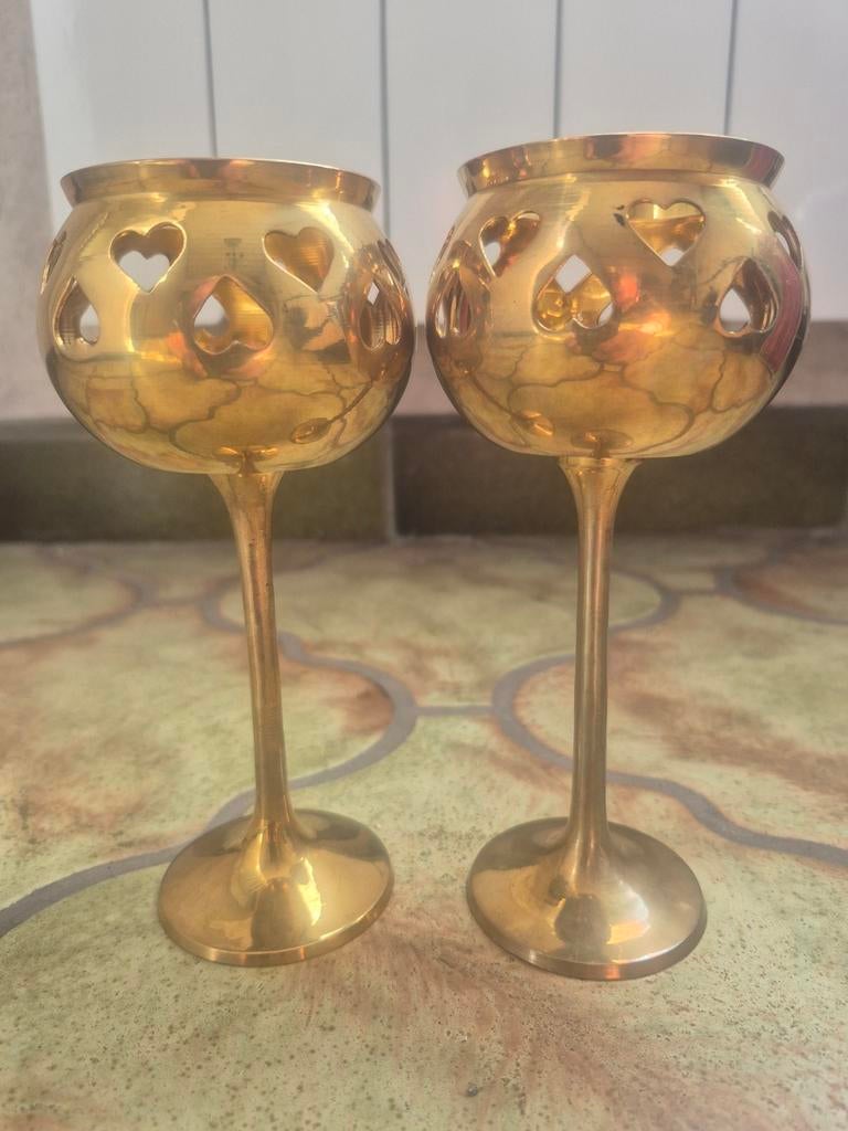 2 portes bougies/ photophore en laiton en très bon état., Antiquités & Art, Enlèvement