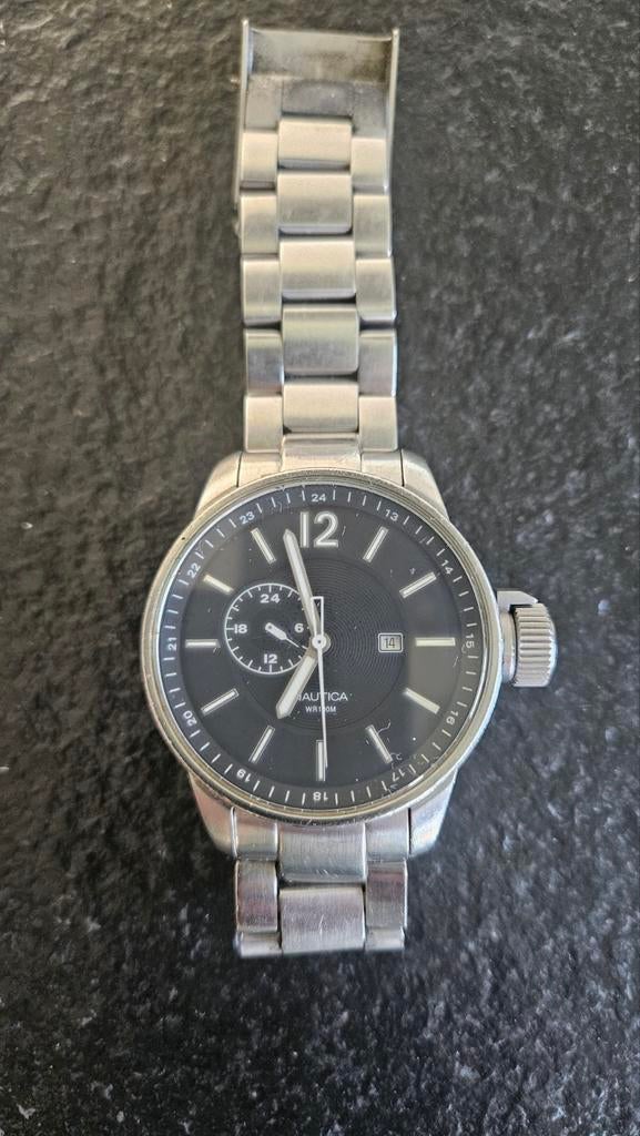 Nautica multifunction black/steel 45mm, Handtassen en Accessoires, Horloges | Heren, Ophalen of Verzenden, Zo goed als nieuw, Staal