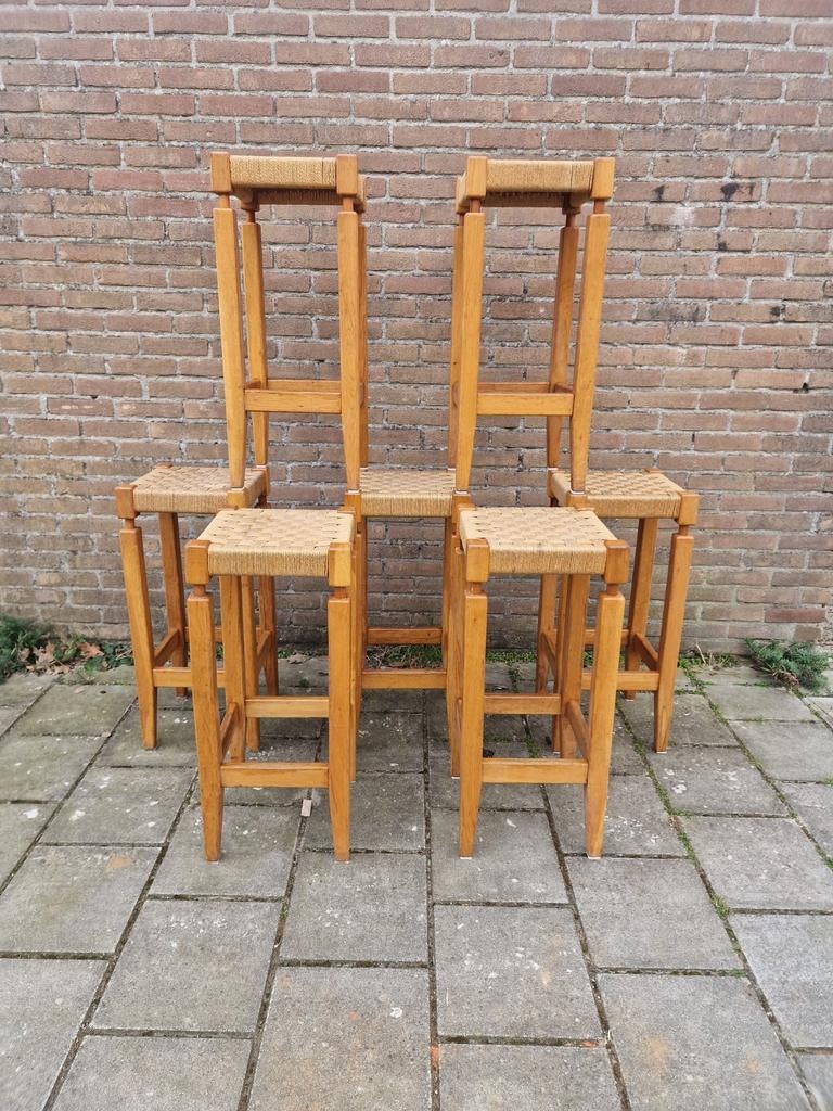Ensemble de 7 magnifiques tabourets de bar vintage en bois, Maison & Meubles, Tabourets de bar, Avec repose-pieds, Comme neuf