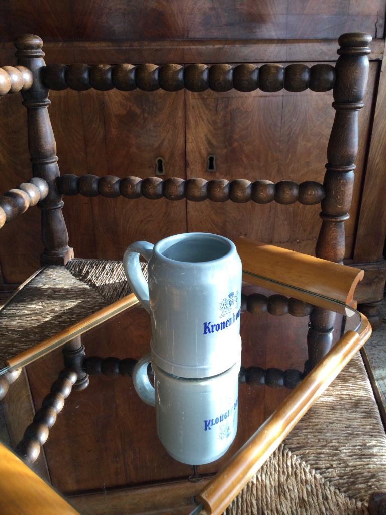 6 Chopes à bière Kronenbourg en grès de Baudour, Maison & Meubles, Enlèvement ou Envoi, Neuf, Céramique, Verre ou Verres