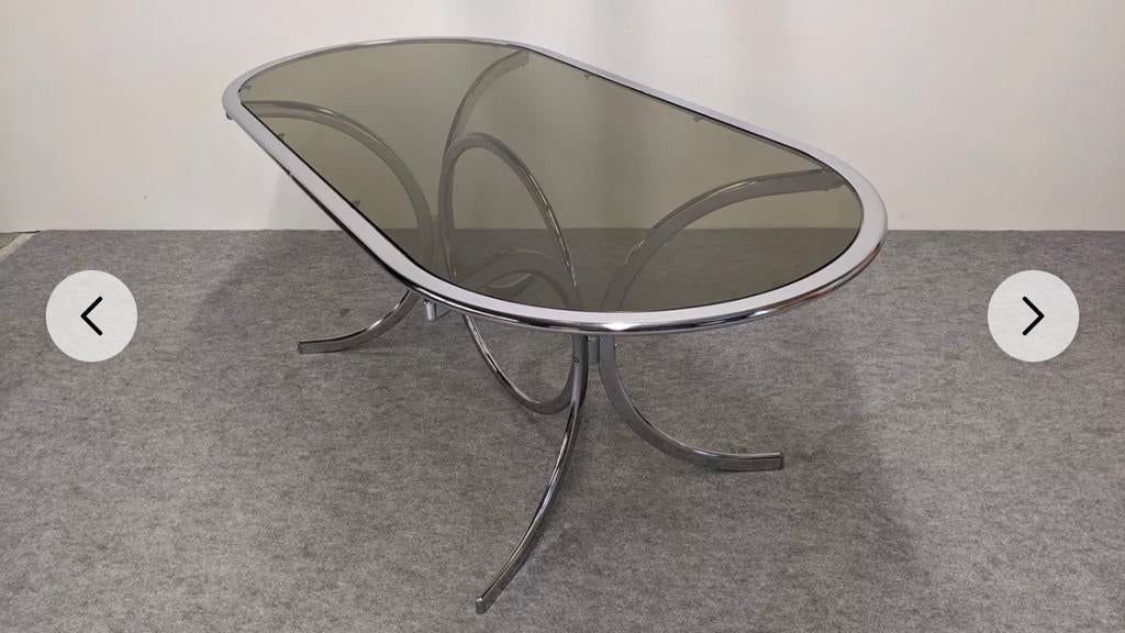 Table ovale à manger en métal chromé&verre trempé&fumé, Maison & Meubles, Salles à manger complètes, Comme neuf, Enlèvement