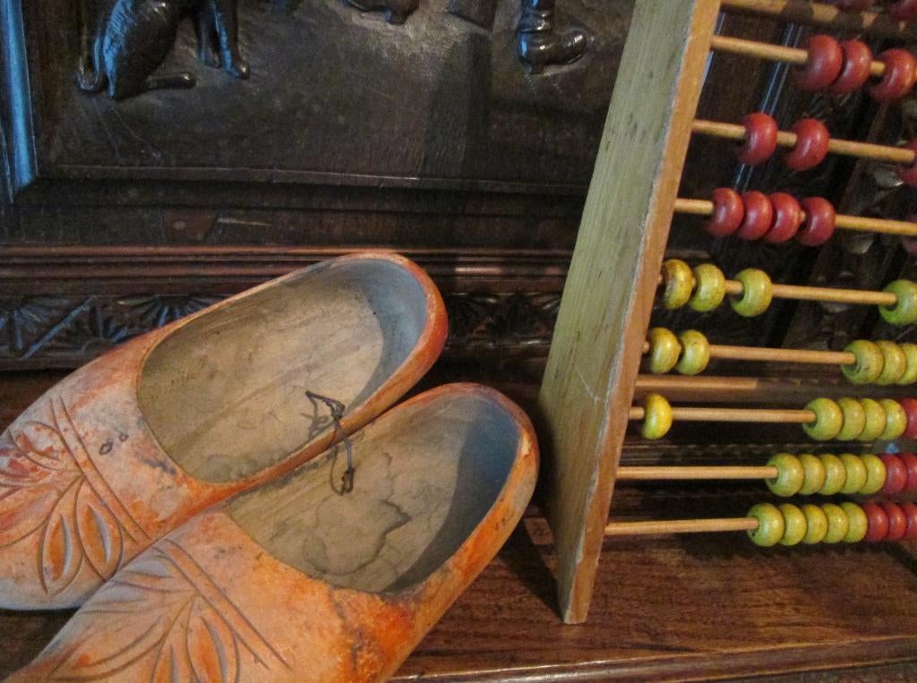 Brocante telraam en handgemaakte klompjes, Antiek en Kunst, Ophalen of Verzenden