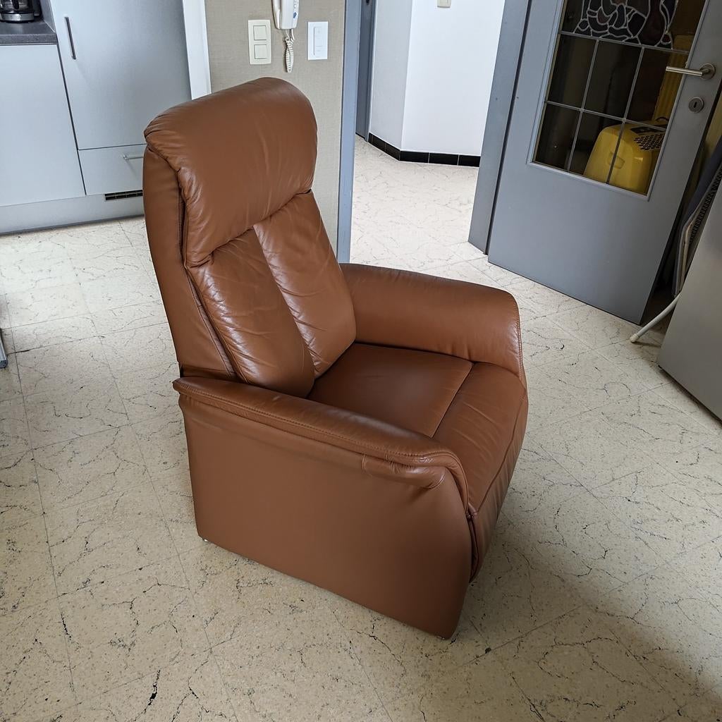 Manuele relax zetel (cognac - lederen bekleding), Ophalen, 75 tot 100 cm, Leer, 75 tot 100 cm