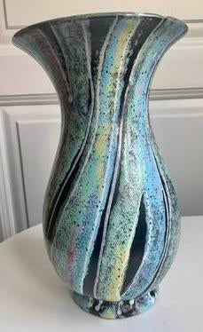 Meerkleurige West-Germany vaas - 28 cm, Antiek en Kunst, Ophalen