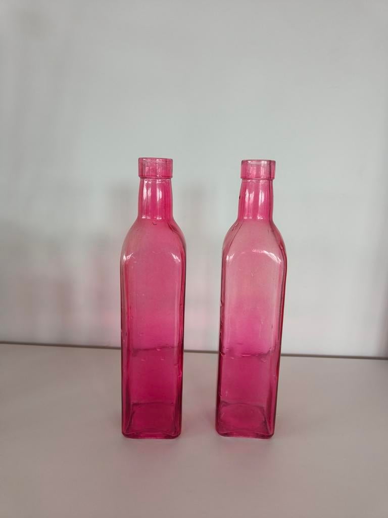 2 flessenvazen, Huis en Inrichting, Ophalen of Verzenden, Gebruikt, Glas