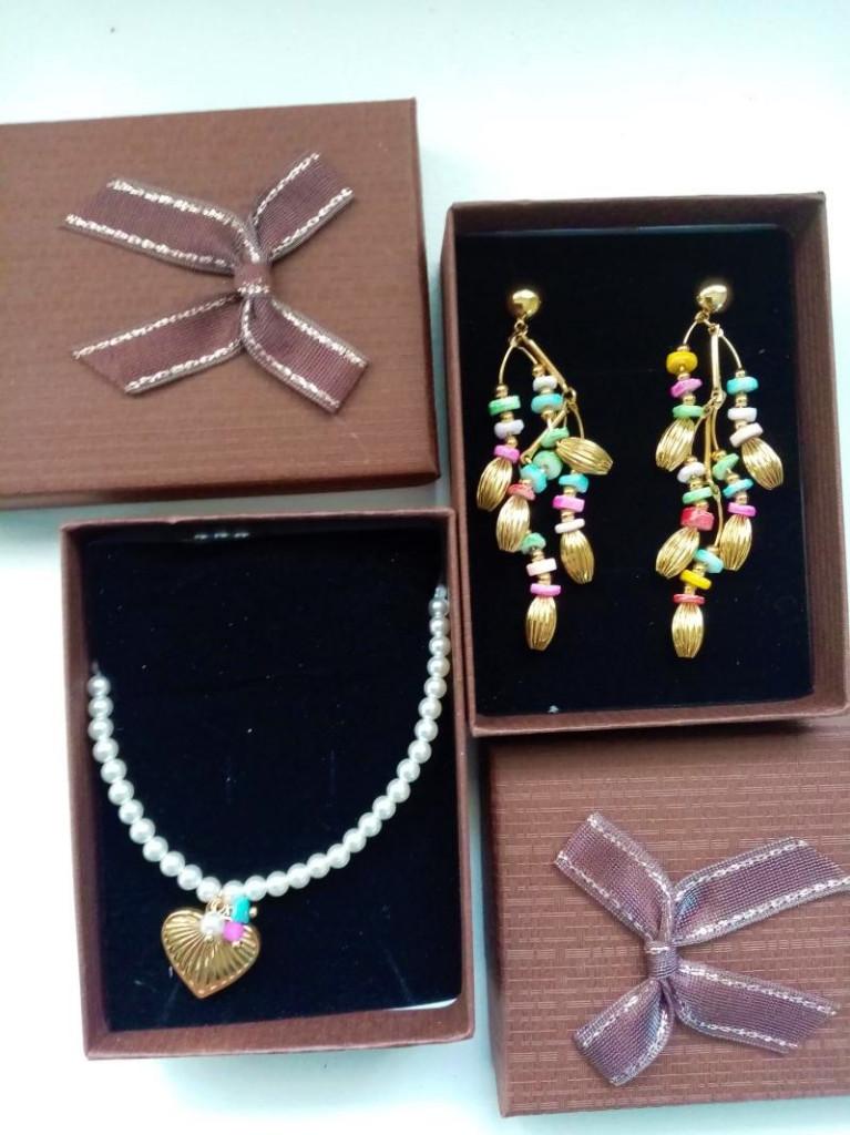 nieuw set : perles collier kettinghanger hart + oorhangers, Bijoux, Sacs & Beauté, Neuf, Pierre ou Minéral, Or, Cœur