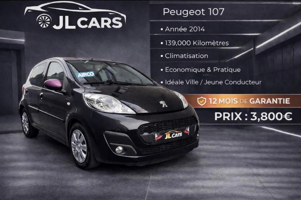 Peugeot 107 essence 139.000km airco 12 mois de garantie, Auto's, Peugeot, Euro 5, Zwart, Bedrijf, 5 deurs