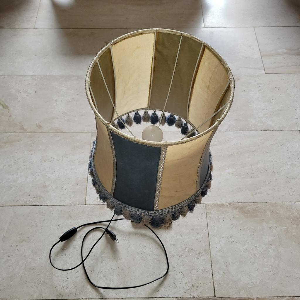 Superbe lampe de chevet bleu/jaune doré avec socle en étain., Enlèvement