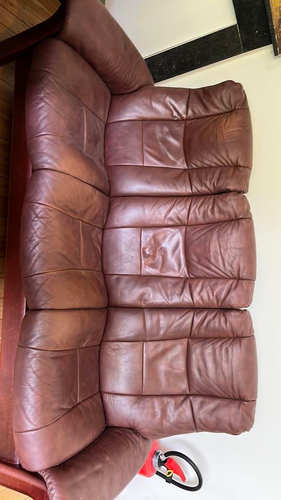 Stressless zetel 1 zit en 3 zit bruin, Huis en Inrichting, Fauteuils, Ophalen, Gebruikt, Leer, Stressless