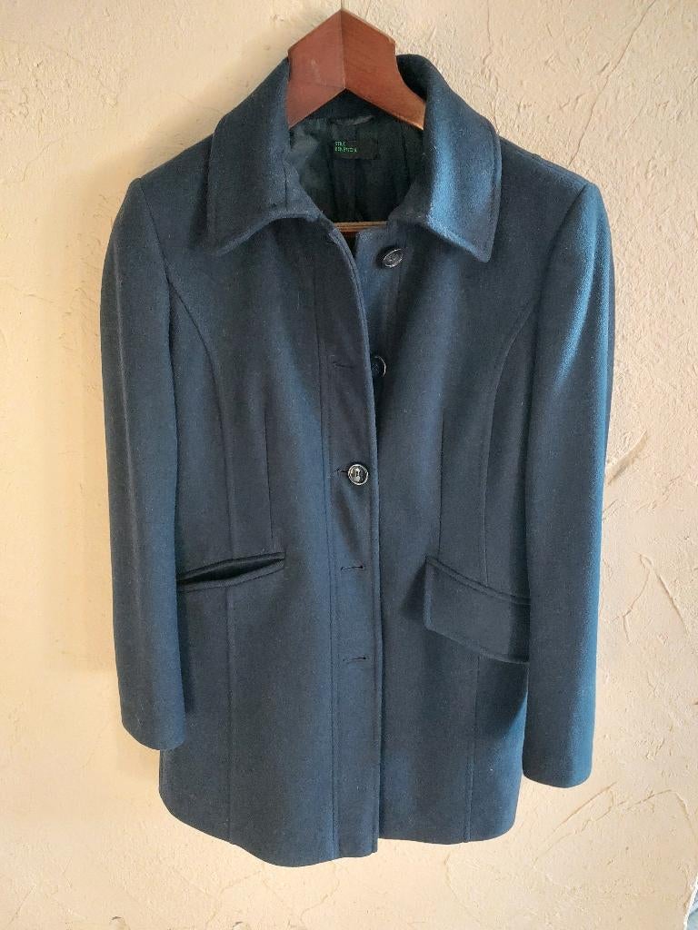 Halflange, koningsblauwe mantel (Benetton), Ophalen, Gedragen, Maat 38/40 (M), Blauw