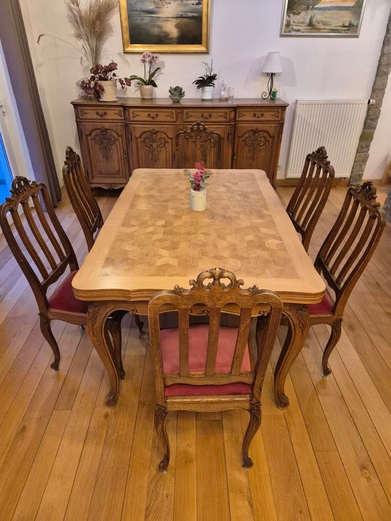 Salle à manger en chêne massif de haute qualité, Enlèvement, Comme neuf, Classique, 6 à 8 chaises