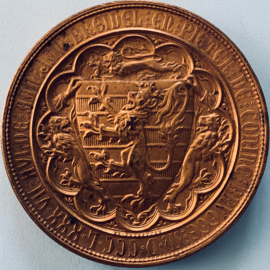 Gedenkpenning standbeeld Brugge 1887 - verguld brons, Ophalen of Verzenden, Brons