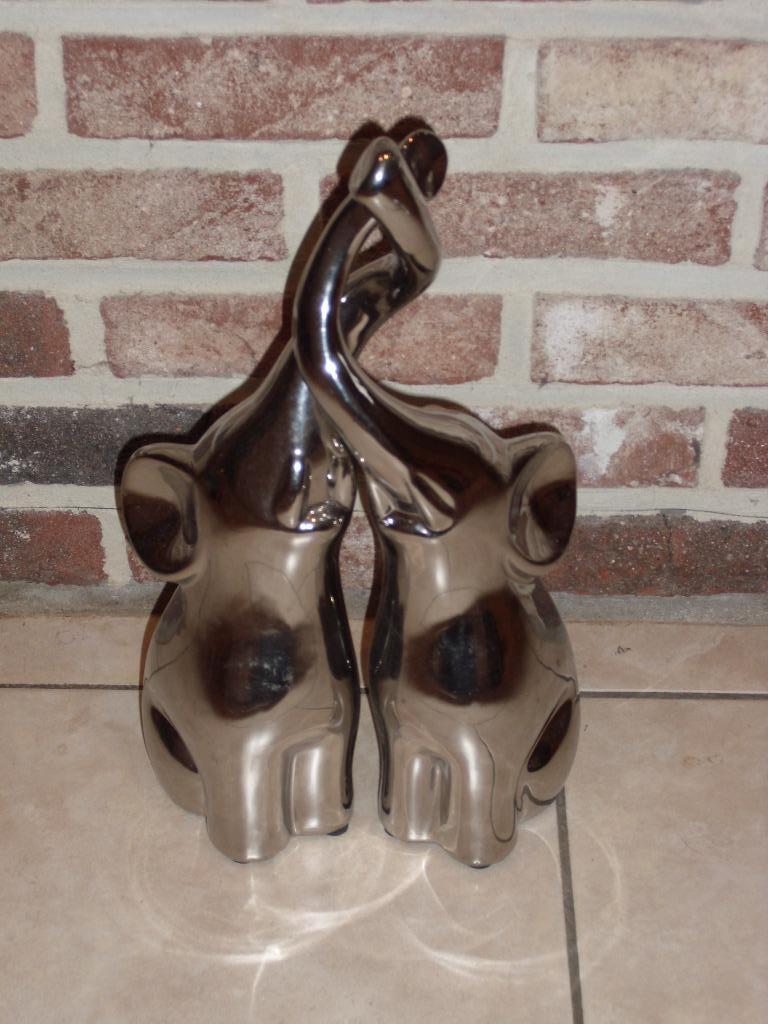 Koppel olifanten zilverkleurig, Verzamelen, Dierenverzamelingen, Ophalen, Zo goed als nieuw, Wild dier, Beeldje of Figuurtje