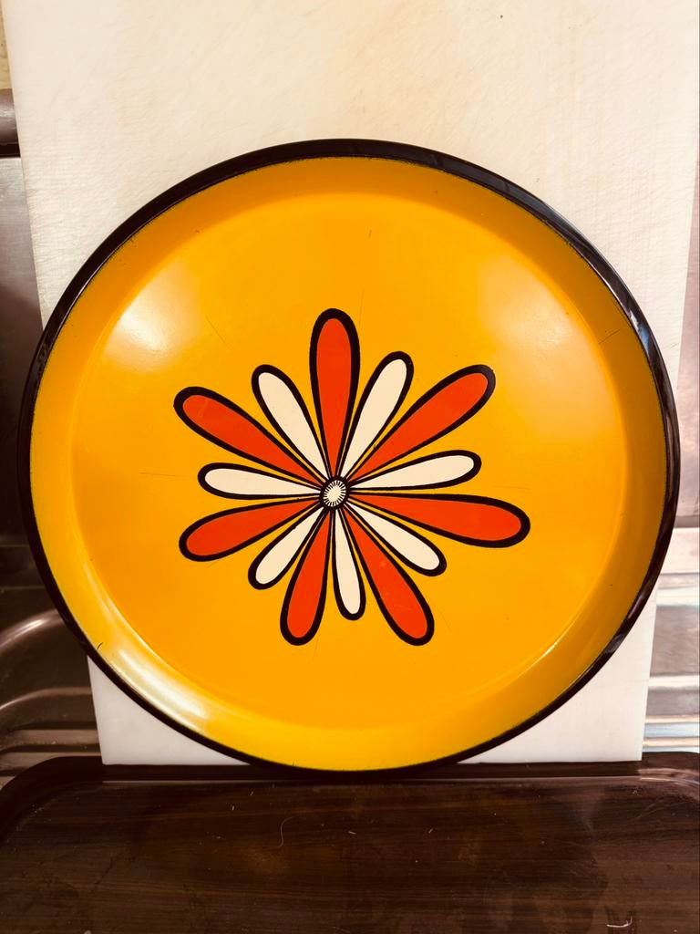 Vitage rond dienblad Fower Power Mid Century, Ophalen of Verzenden