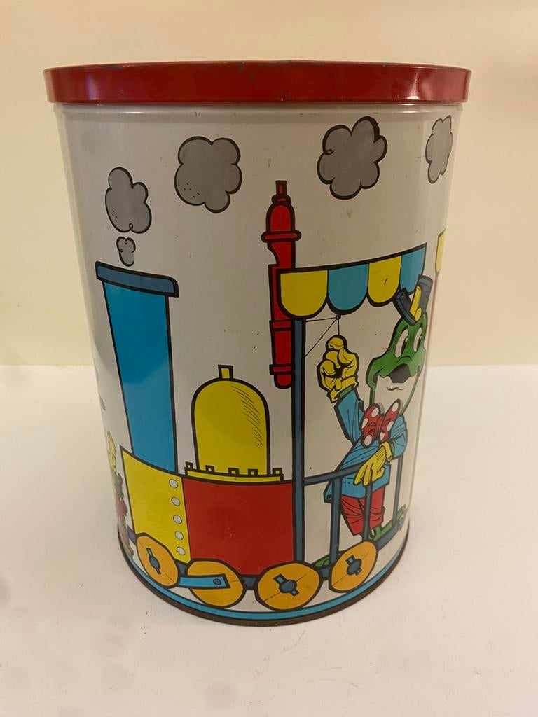 Vintage metalen emmer met kikker in trein., Antiek en Kunst, Ophalen of Verzenden