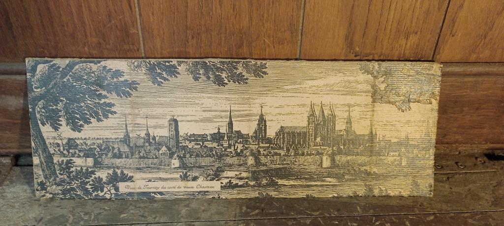 Gravure ancienne Tournai, 40x14, n46, Antiquités & Art, Art | Eaux-fortes & Gravures, Enlèvement ou Envoi