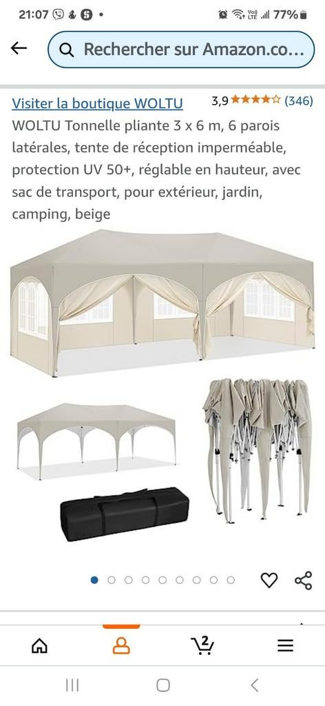 Tonnelle parapluie beige à louer 3x6, Jardin & Terrasse, Tonnelles, Comme neuf, Tente de réception, 2 mètres ou plus, 5 à 8 mètres