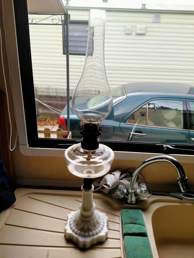 Olielamp art nouveau/art deco zeldzaam opaline voet, Antiek en Kunst, Ophalen of Verzenden