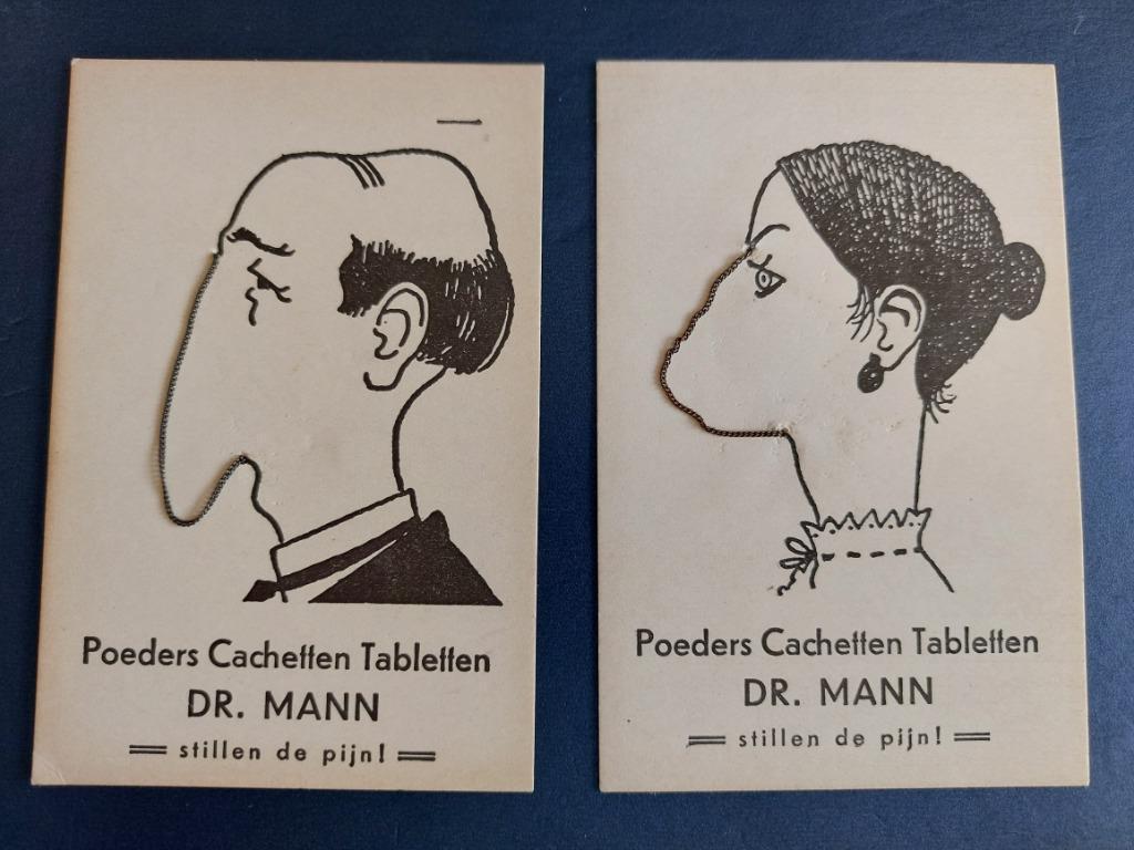 2 oude profiel reclamekaarten Dr. Mann poeders medicijn, Ophalen of Verzenden, Zo goed als nieuw, Gebruiksvoorwerp