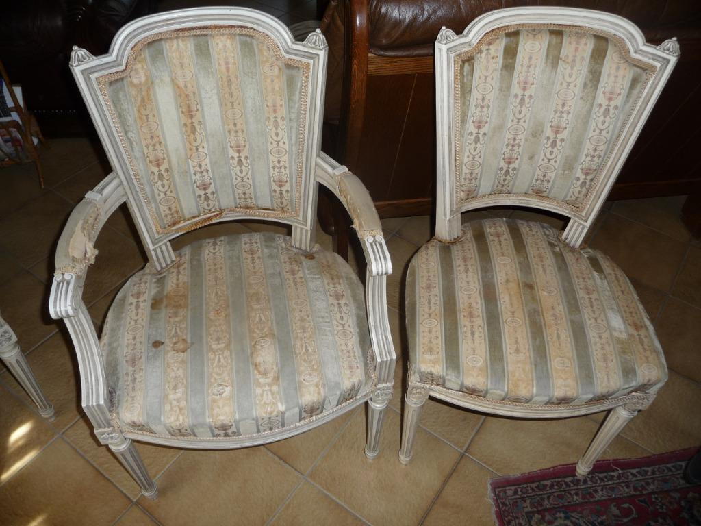 chaises (6+4) louis XVI ceruse blanc, Louis XVI, Enlèvement, Cinq, Six Chaises ou plus, Utilisé