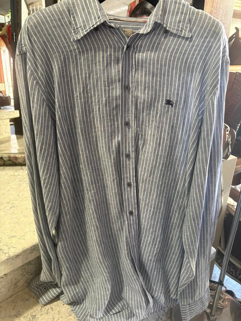 BURBERRY linnen hemd gestreept (XL), Ophalen of Verzenden, Zo goed als nieuw
