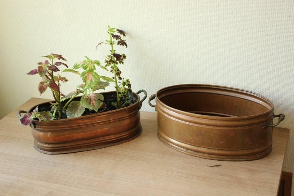 Vintage messing koperen bloempot, Ophalen of Verzenden