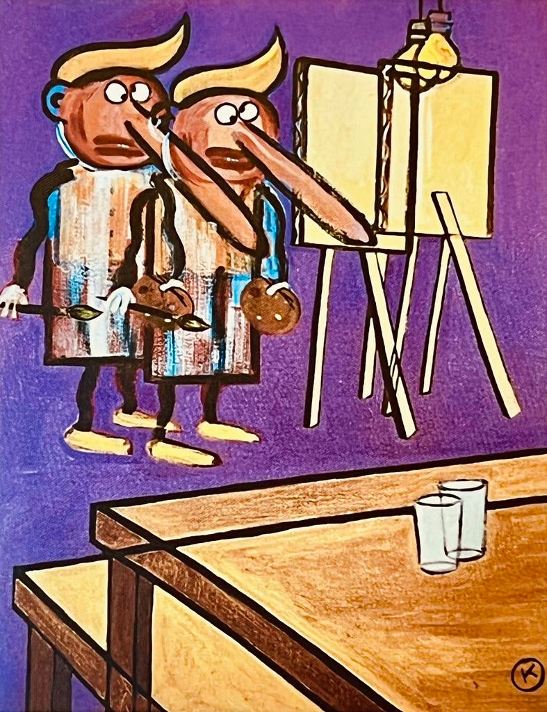 Kamagurka - Prent (40x30 cm) gedrukt op canvas - ‘K’ in druk, Ophalen of Verzenden